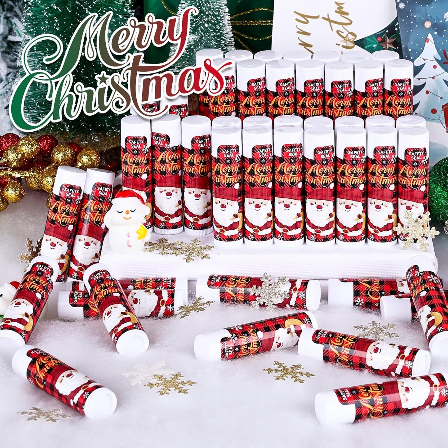 Christmas Lip Balm Bulk - 60 Pcs Festive Stocking Stuffers | Ideal Gifts for Women & Men, Party Favors