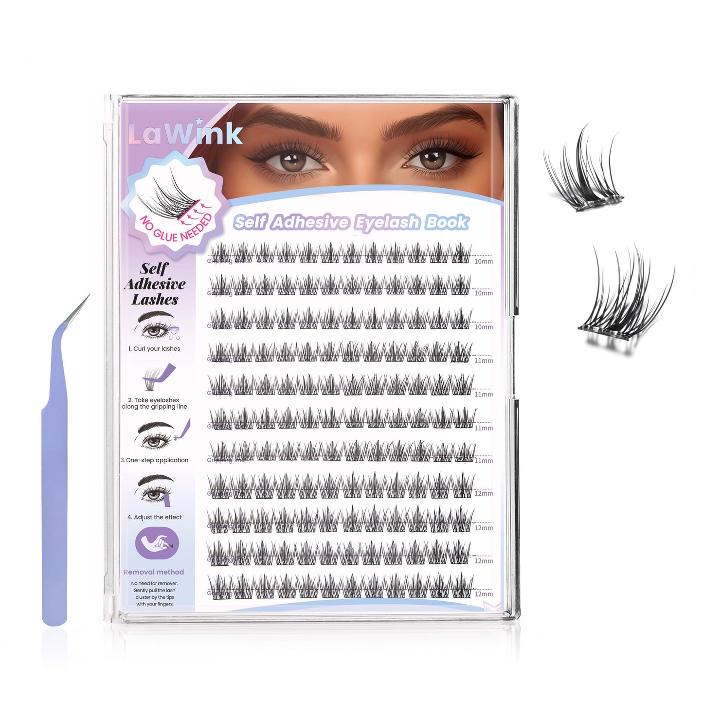 LAWINK Pre Glued Lash Clusters, 132PCS, 10-12MM, C-Curly