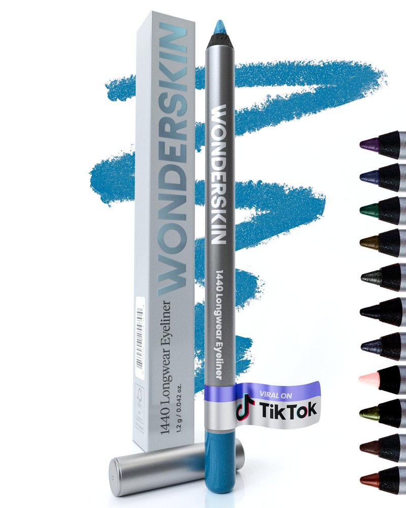 Wonderskin 1440 Longwear Black Glitter Eyeliner Pencil, 2 Pack - Waterproof, Sharpenable Eyeliner & Smudge Proof Eye Liner Pencils (Black Truffle)