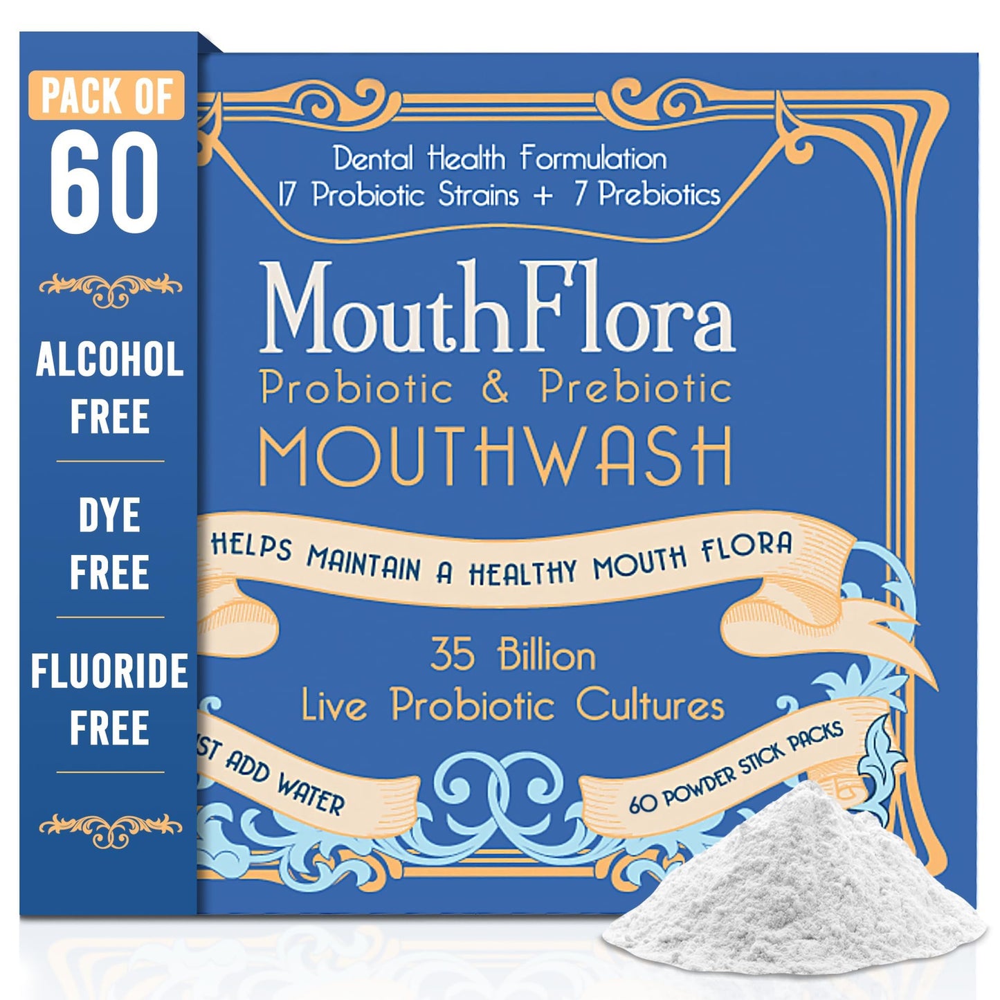 Probiotic & Prebiotic Mouthwash | Gentle Mouthwash for Sensitive & Oral Thrush-Prone Mouths | Soothing, pH Balancing | Promotes Fresh Breath, & Gum Health, 60 Pack