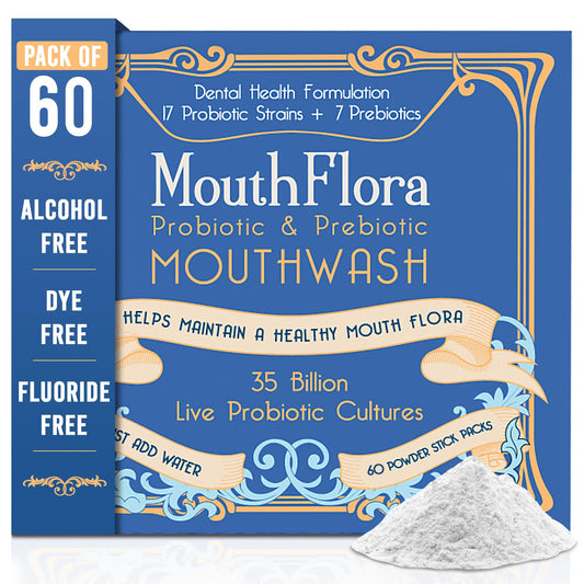 Probiotic & Prebiotic Mouthwash | Gentle Mouthwash for Sensitive & Oral Thrush-Prone Mouths | Soothing, pH Balancing | Promotes Fresh Breath, & Gum Health, 60 Pack
