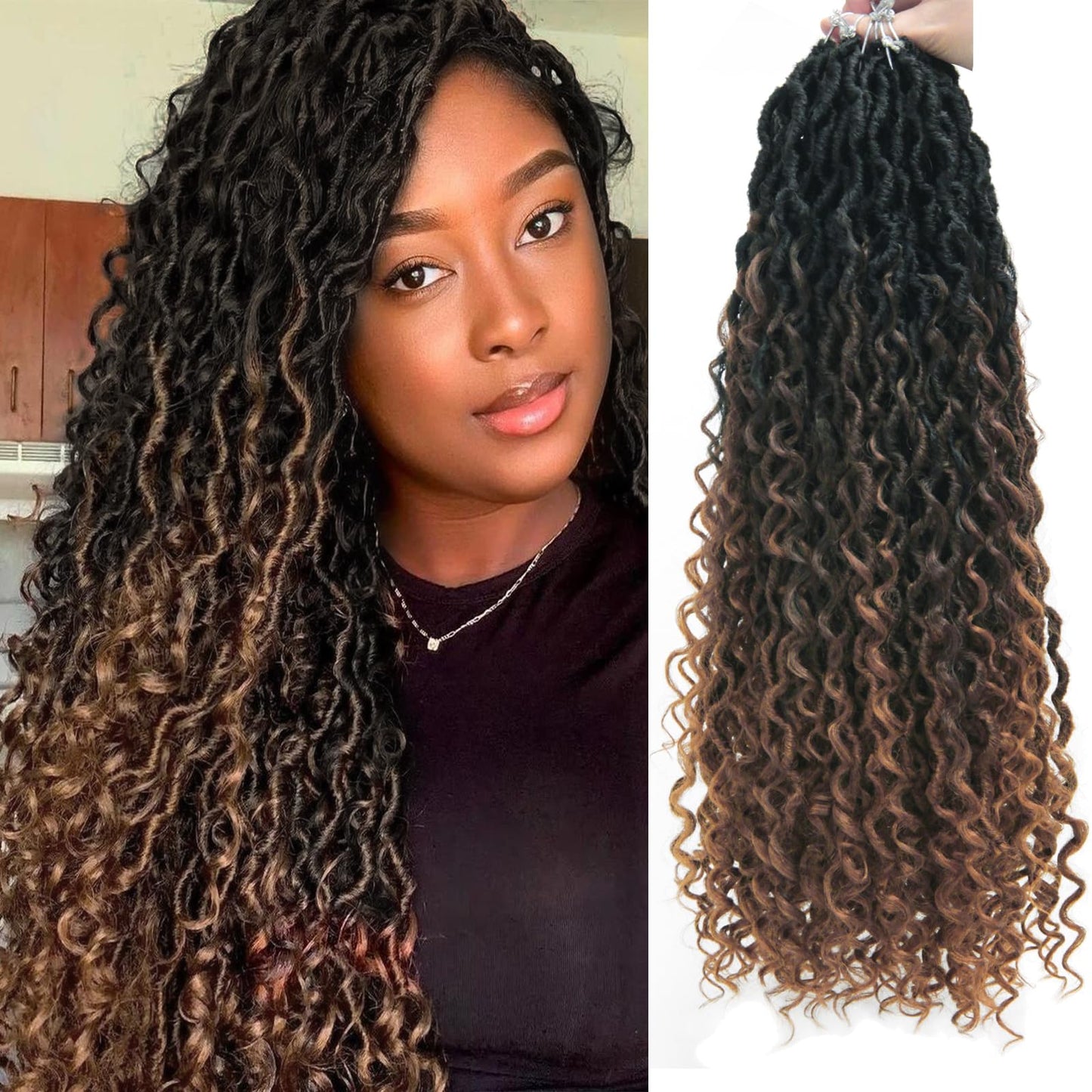 8Packs Goddess Locs Crochet Hair 18Inch Crochet Locs,Boho Faux Locs With Curly Ends River Hippie Locs Bohemian Locs Crochet Braids(1B/4/30, 18inch(Pack of 8))