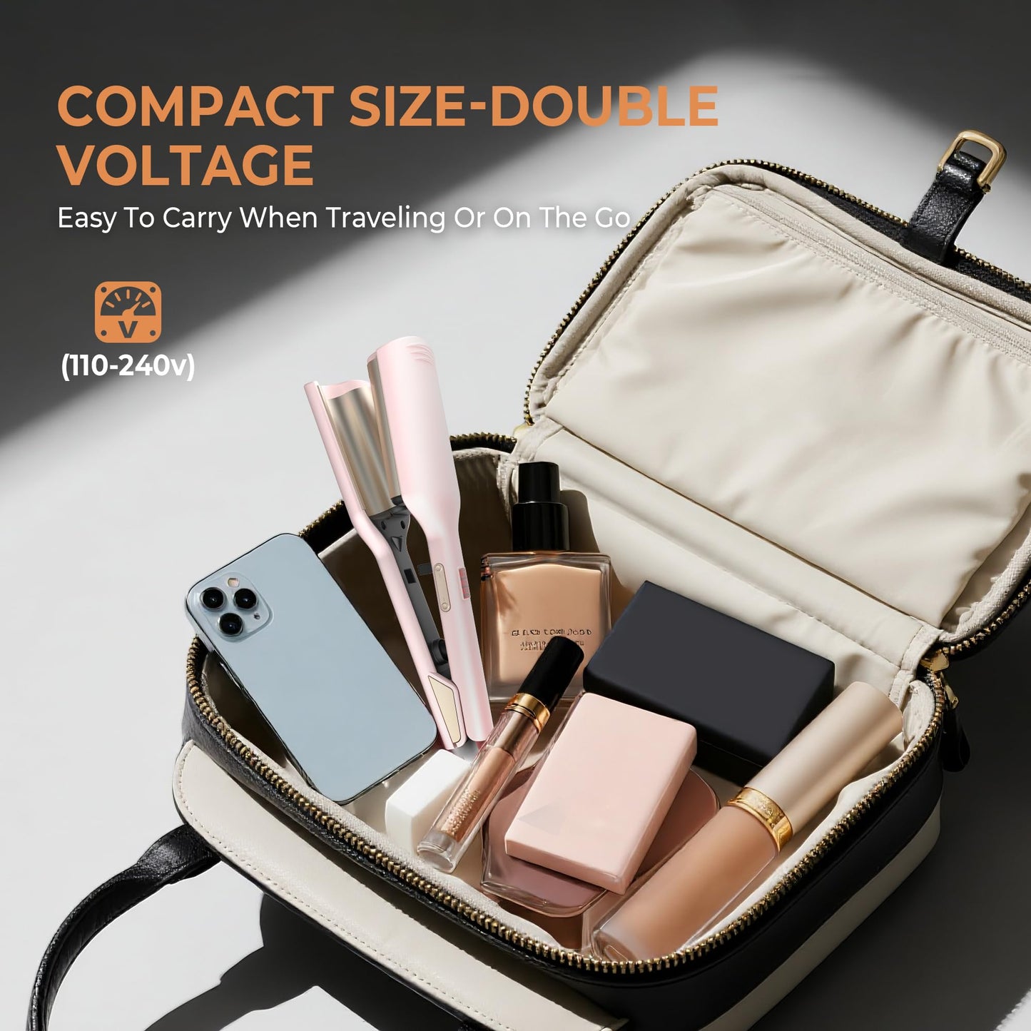 Curling Iron Hair Crimper Waver, Beach Waves Curling Wand, Waver Hair Tool, Double Voltage, Easy to Use, Pink, 1.25 Inch