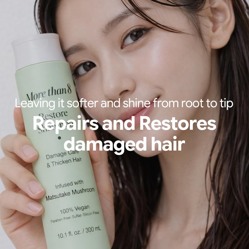 Morethan8 Restore Anti Hair Loss and Hair Growth Shampoo with Matsutake Mushroom – 100% Vegan, Paraben-free, Sulfate-free, Silicon-free – 10.1 Oz
