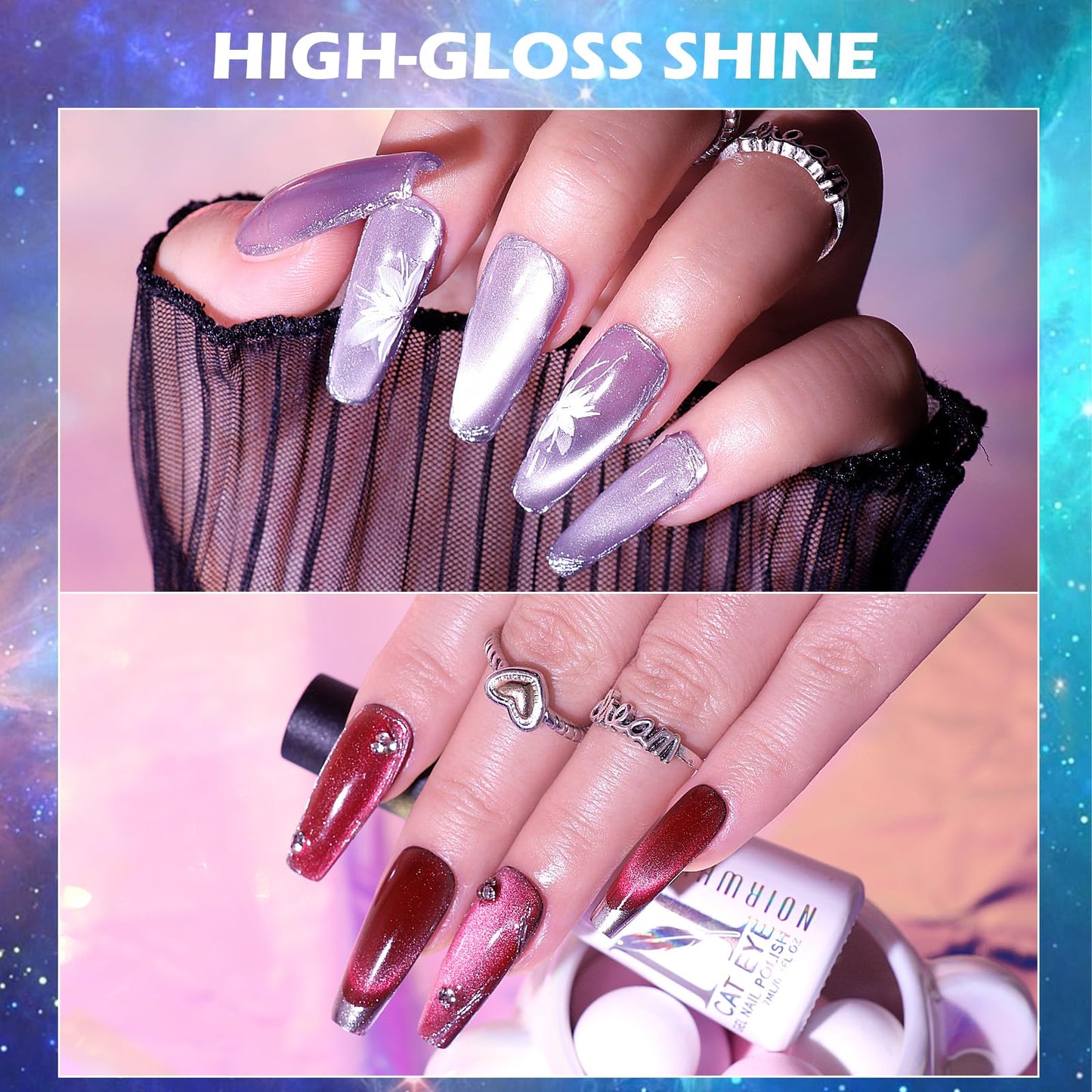 noirwhite Gel Nail Polish Set, 12 Colors Holographic Glitter Neon Cat Eye Gel Nail Polish Kit with Magnet Base Top Coat Magnetic Nail Polish Starter Kit Nails Art DIY Home Salon Gift for Girls Women