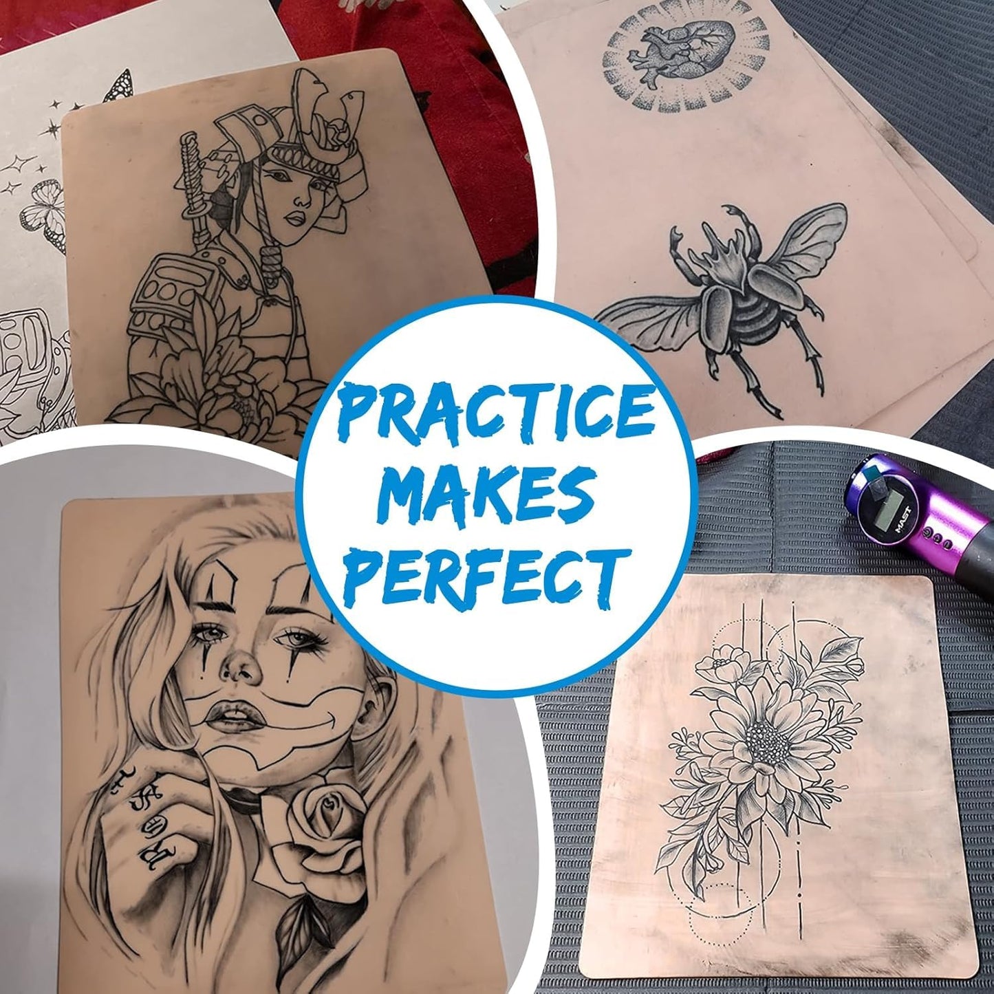 Tattoo Practice Skin - Combofix 20Pcs Double Sided Blank Tattoo Skin Fake Skin, 7.4x5.6in Soft Practice Skins Fake Eyebrow for Beginners and Experienced Artists (Soft Silicone)