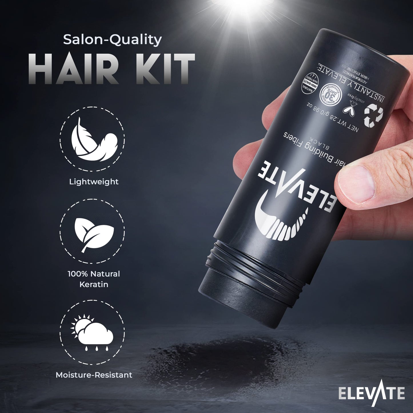 ELEVATE Hair Perfecting 3-in-1 Kit Includes Natural Hair Thickening Fibers & Spray Applicator Pump Nozzle & Locking Setting Hold Spray | Instantly Conceal Balding and Thinning Areas (Black)