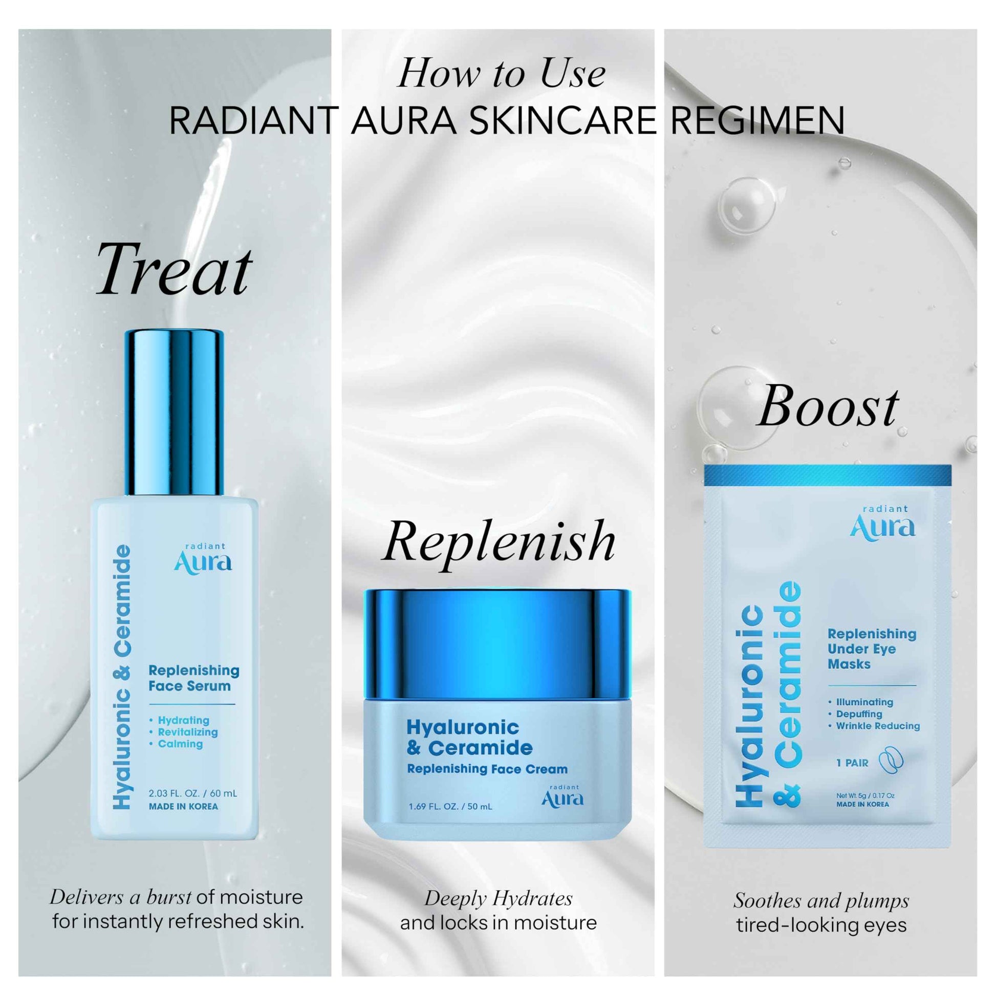 Radiant Aura Hyaluronic & Ceramide Face Moisturizer - Dermatologist Tested Korean Formula for Deep Hydration - Premium Non-Greasy Solution for Daily Moisture & Skin Barrier Care 2 Pack 1.69 fl oz Each