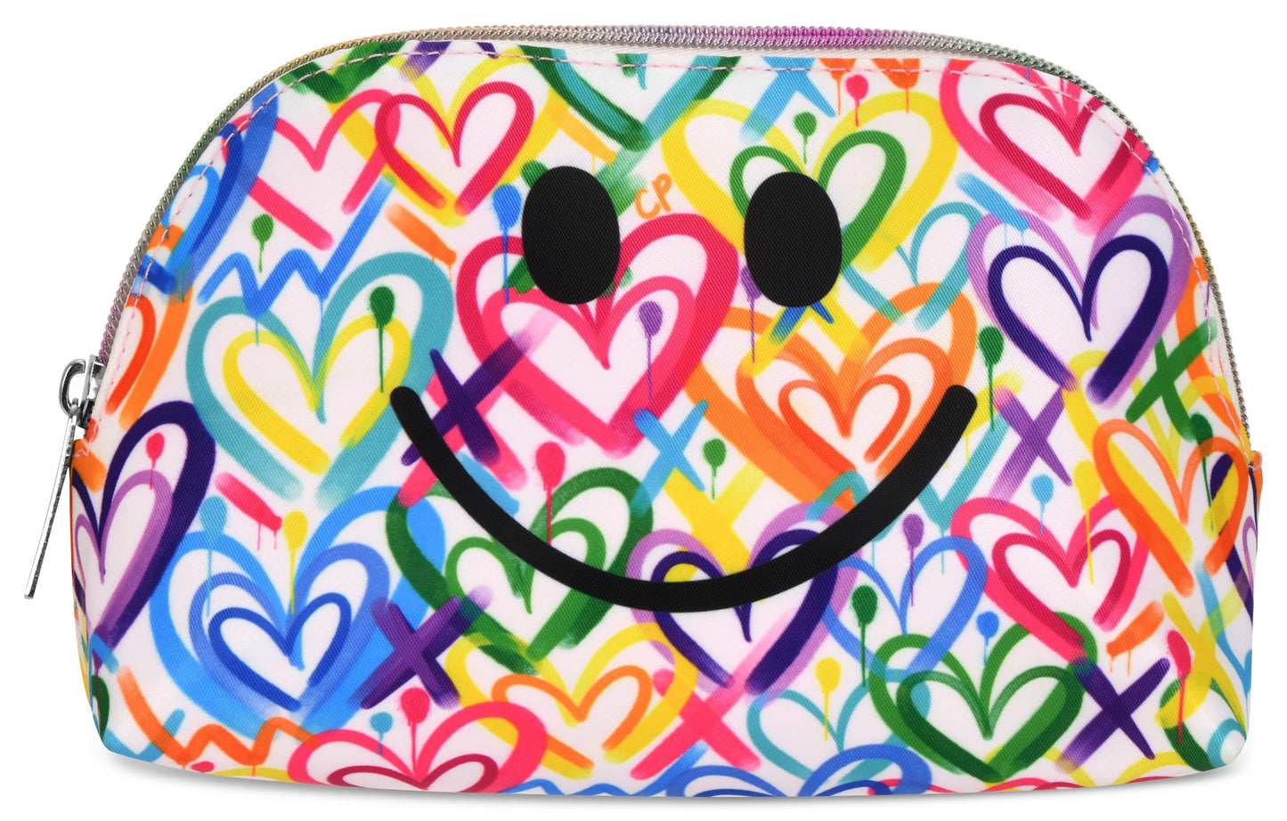 iscream + Corey Paige 8.25" x 5" Fully Lined Wide Zipper Opening Cosmetic Bag - Graffiti Hearts