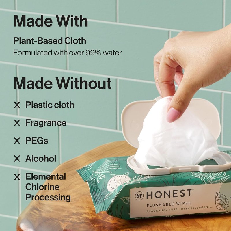 Hypoallergenic Flushable Wipes for Sensitive Skin - Tropical Leaves | 42 Count