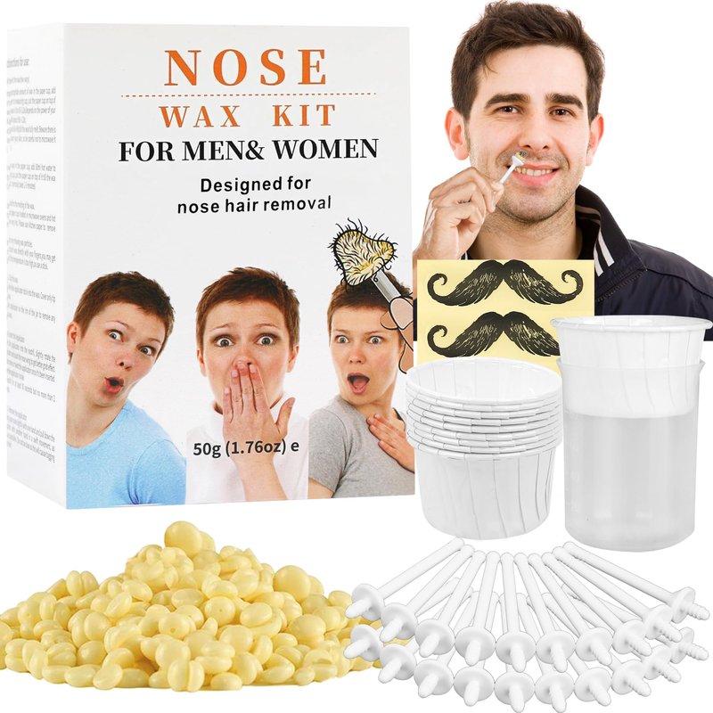 Nose Wax Kit Men, Nose Ear Hair Waxing Kit for Men and Women with 120g Wax, 65 Sticks, Nose Ear Hair Removal Kit, USB Fast Heat, Smart Constant Temp, Multi-Accessories, Black