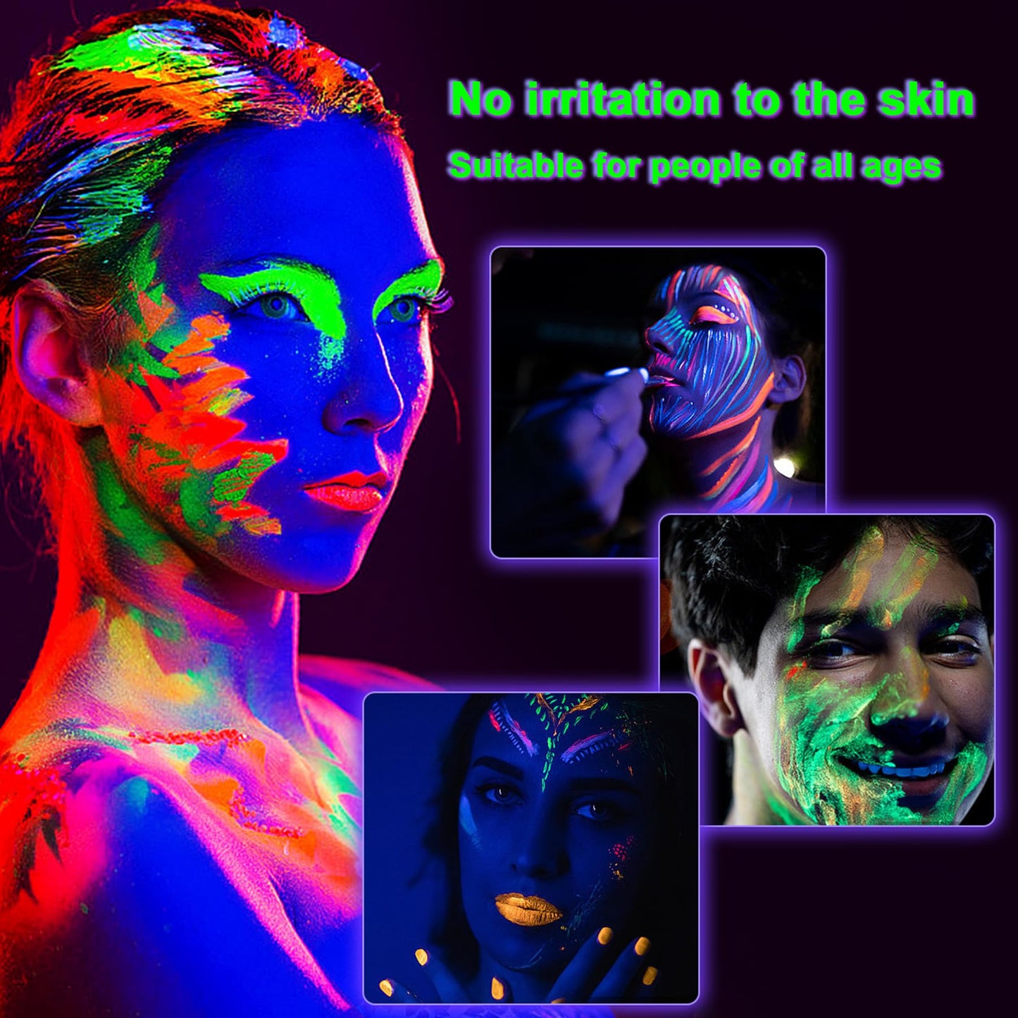 Glow in the Dark Face Body Painting, Glow Blacklight Face & Body Paint Makeup, Mardi Gras Halloween UV Crayon Kit Black Light Birthday Party Camouflage Party Supplies (24 color)