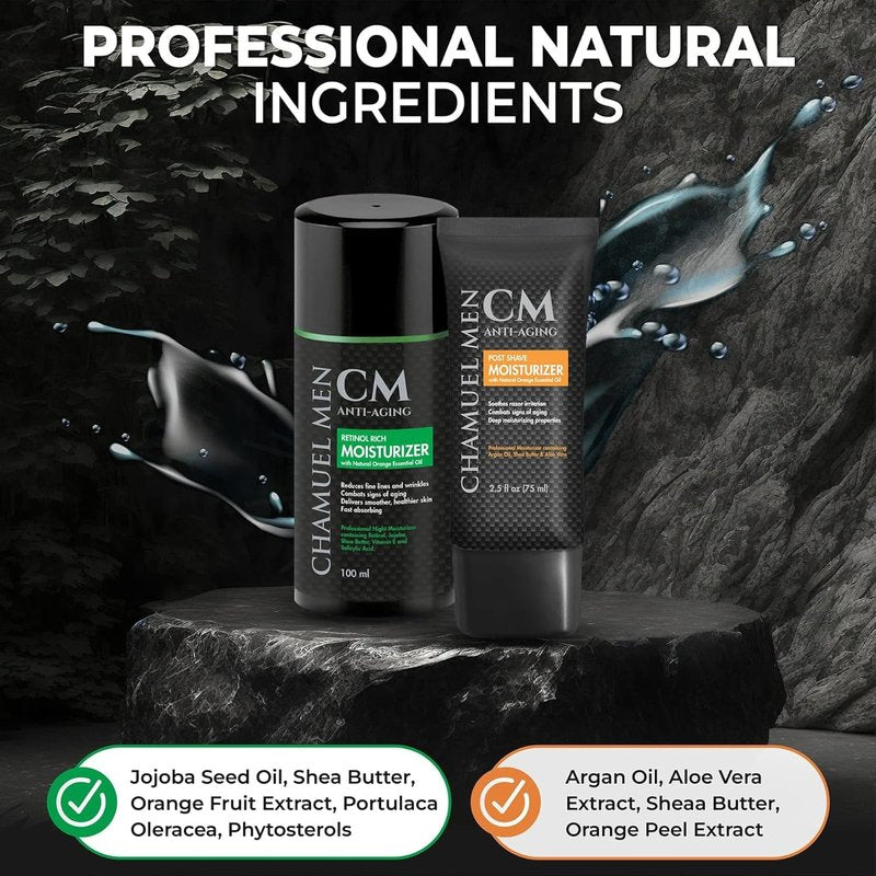 Men's Day & Night Skincare Set - Anti-Aging Moisturizer & Retinol Night Cream | Organic Ingredients