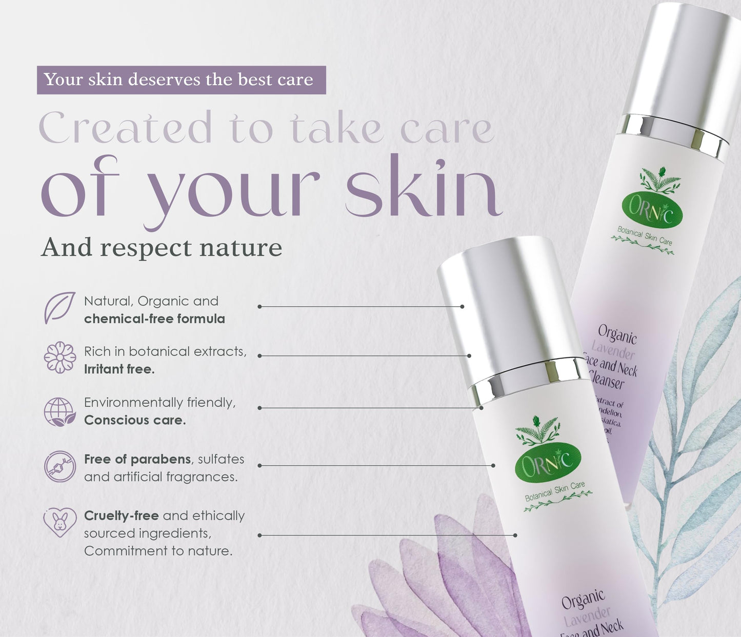 Organic Lavender Face Cleanser - Calming wash for Sensitive & Delicate Skin - Vegan, Natural, Gentle, Hydrating - Makeup Remover with Aloe Vera & Centella Asiatica - Anti-aging care, purifies, 50 ml