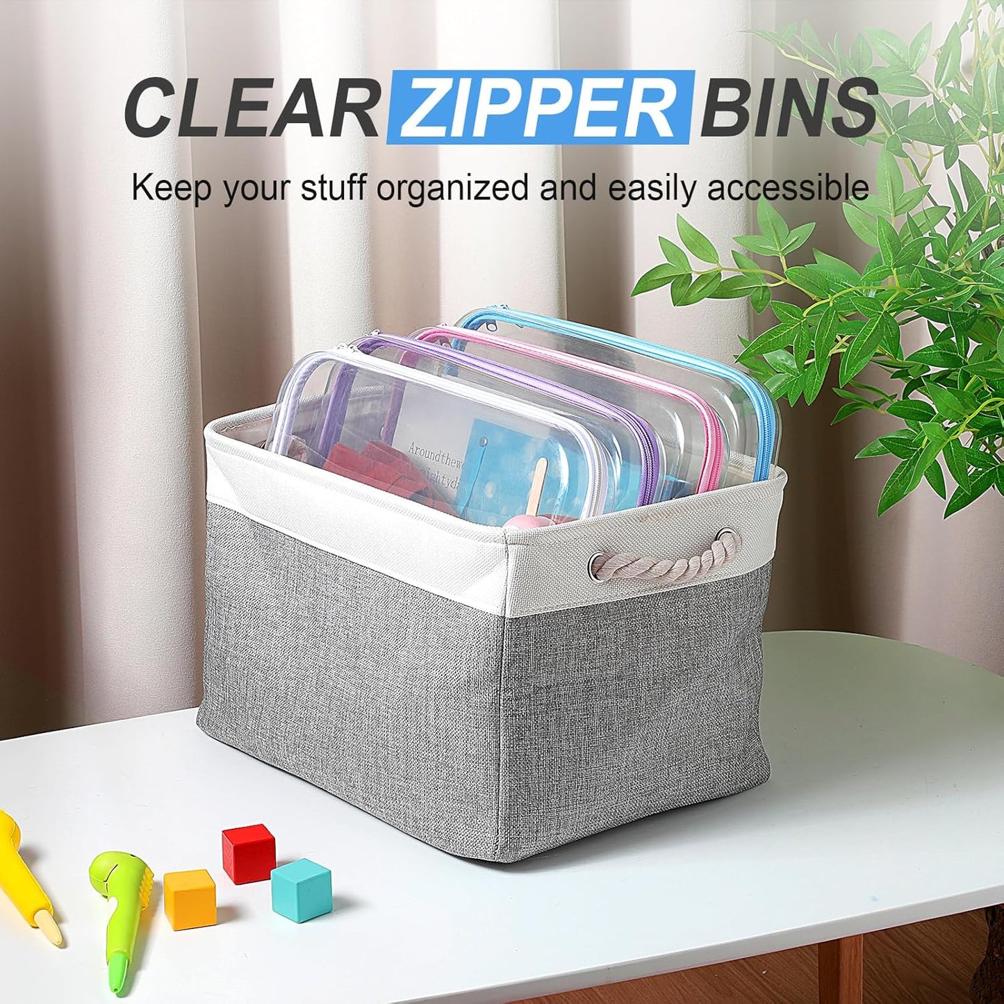 Clear Zipper Makeup Bags - 4 Pcs Hard Plastic Storage Pouches for Cosmetics & Snacks | 13.8 x 11.8 x 2 in, Multicolor