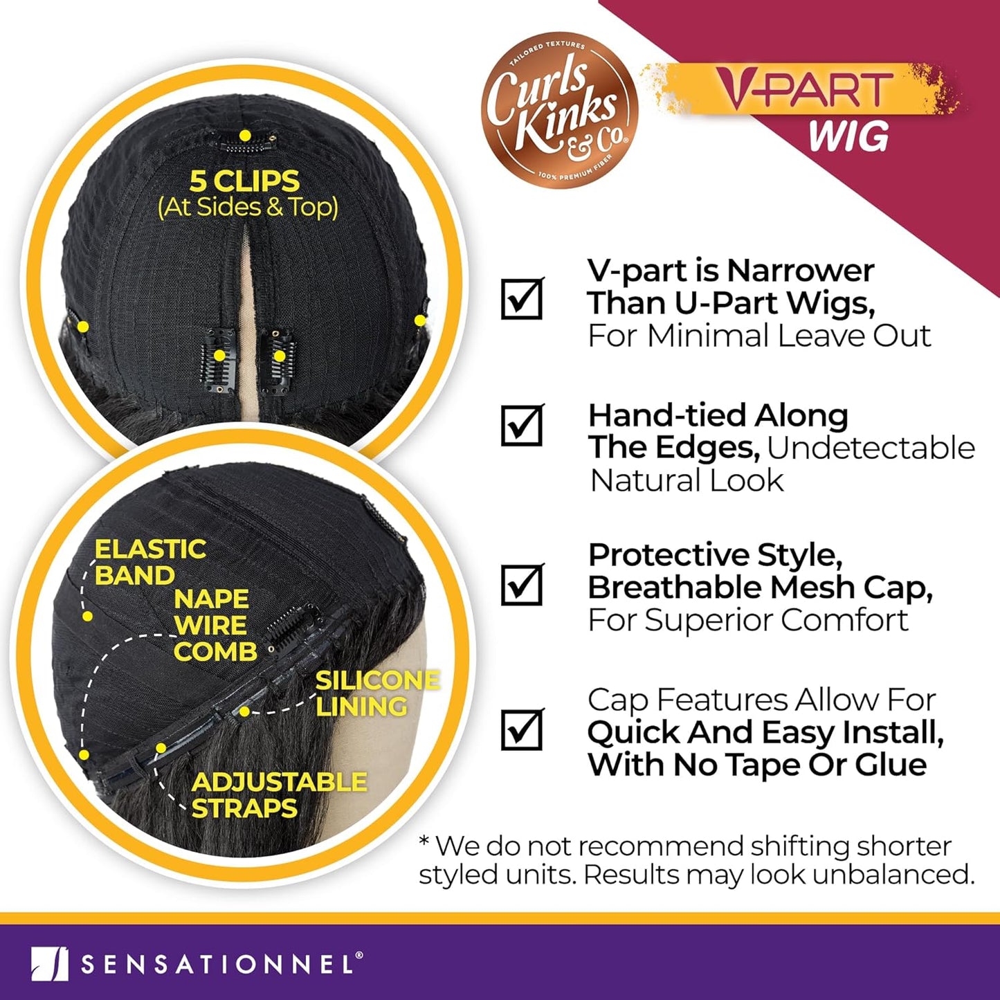 Sensationnel V-Part Wig - Natural Kinky Texture for 3C to 4C Hair | Glueless, Narrow Part, 1B Off Black