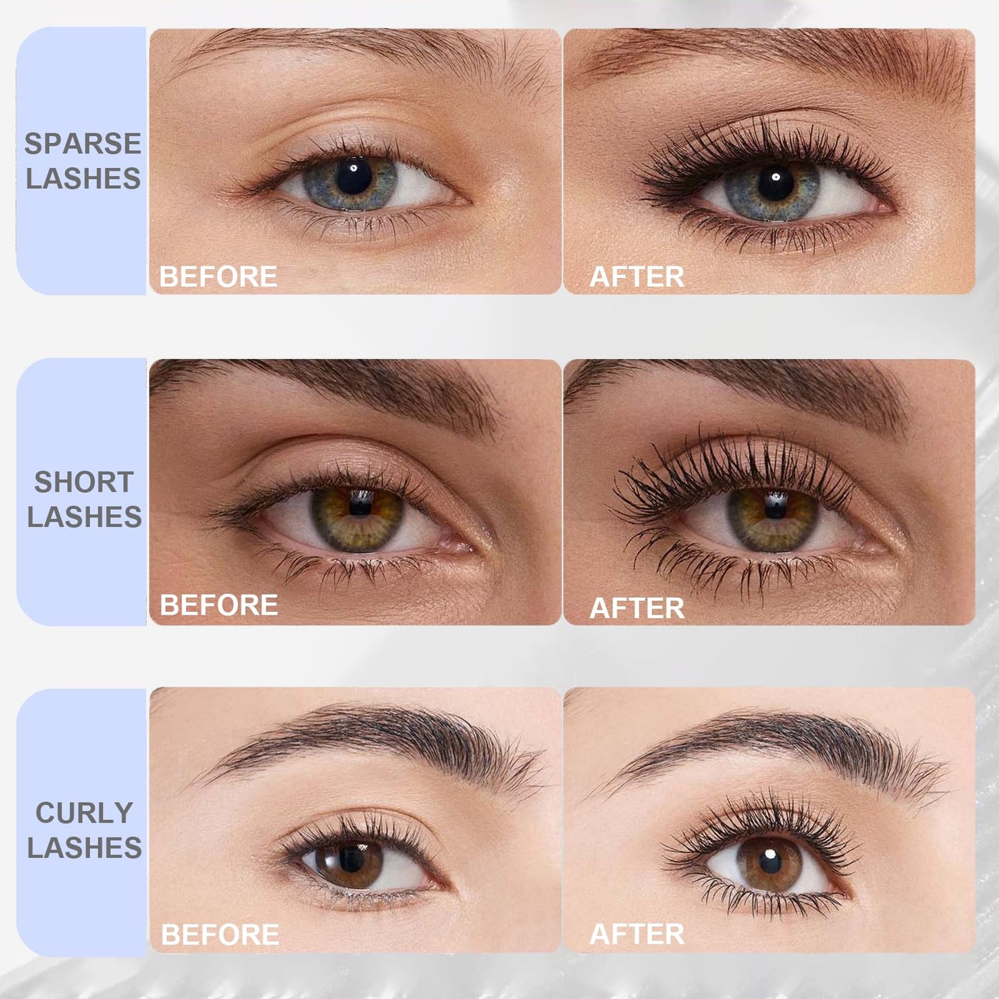 Black Washable Metal Mascara Wand, Waterproof Iron Wand Mascara for Thin Short Sparse Lashes, Natural Length Slim Volume Buildable Formula, Separated Lashes, Long Lasting Smudge-Proof No Flaking Tint