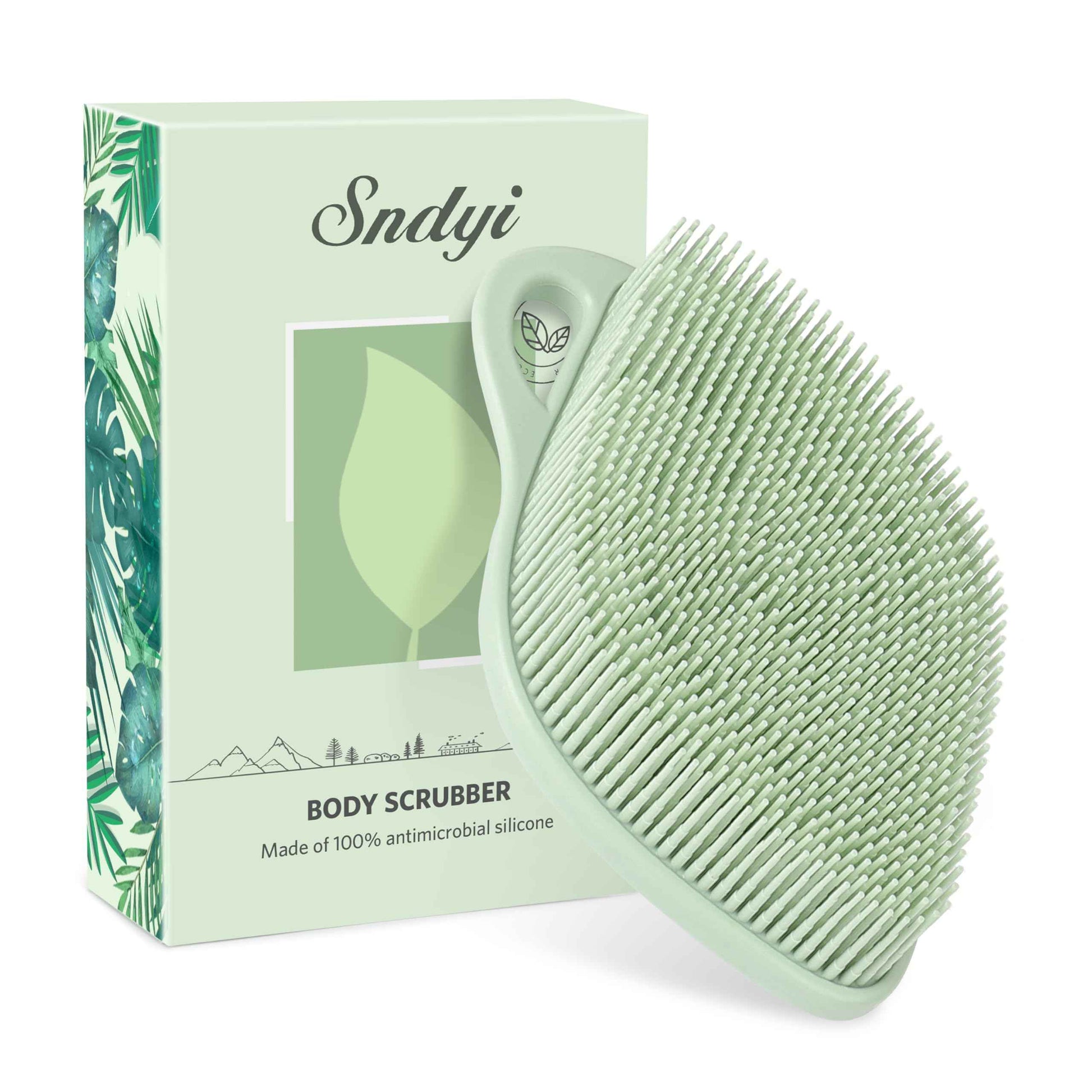 Sndyi Silicone Body Scrubber, Gentle Exfoliating Body Scrubber for Sensitive Skin, Leaf Shaped Shower Scrubber with Lathering Bristles, 2pcs