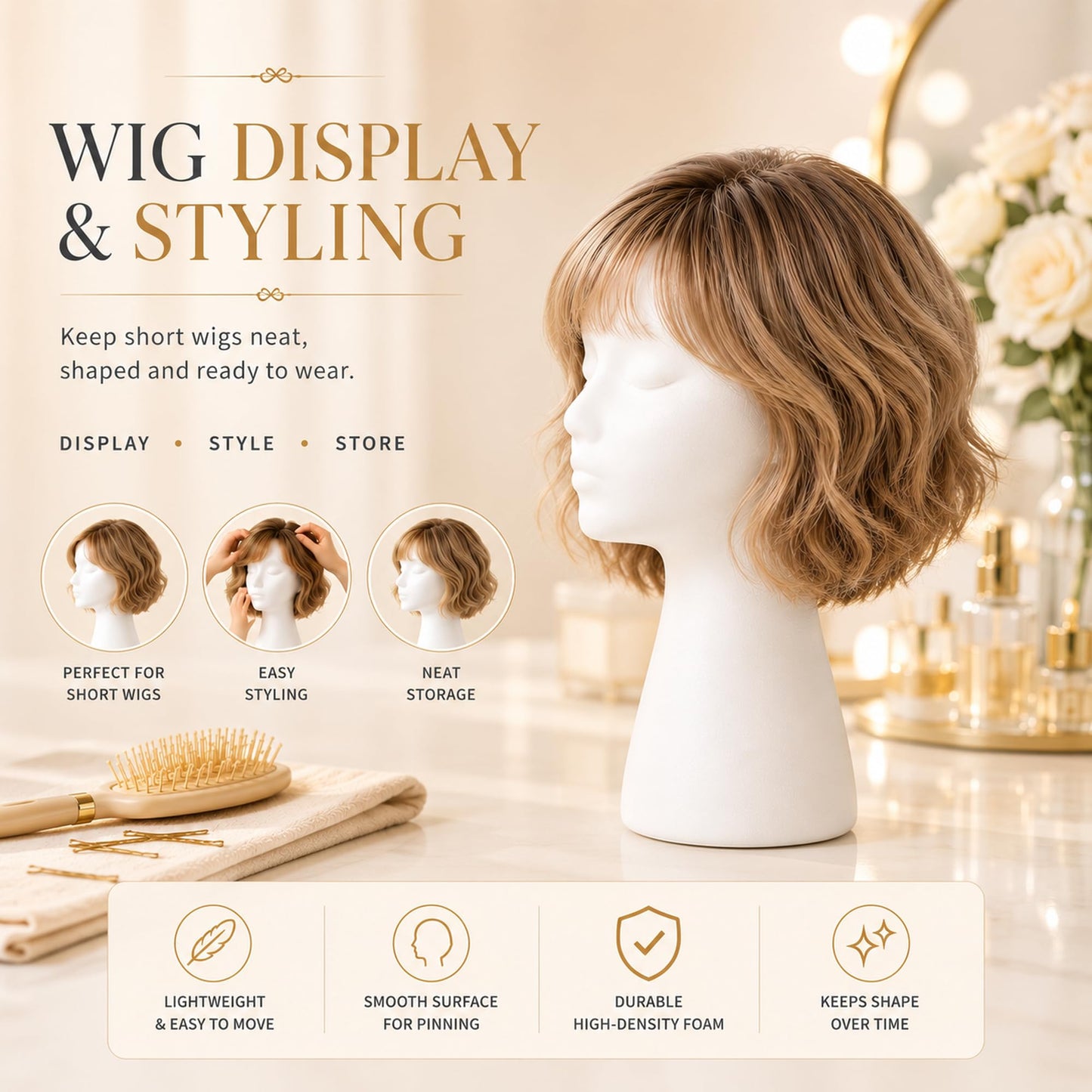 Smilco 11" 3 Pcs Wig Head - Tall Female Foam Mannequin Wig Stand and Holder for Style, Model And Display Hair, Hats and Hairpieces, Mask - for Home, Salon and Travel（3 Pieces）