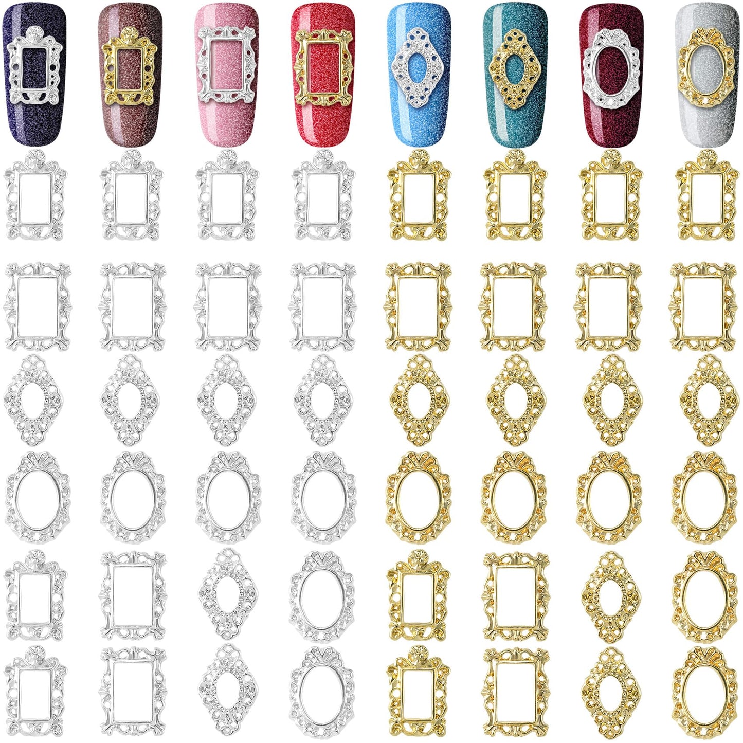 Pndeyo 3D Metal Nail Charms - Gothic Art Design, Gold & Silver Nail Jewels DIY Decoration for Women