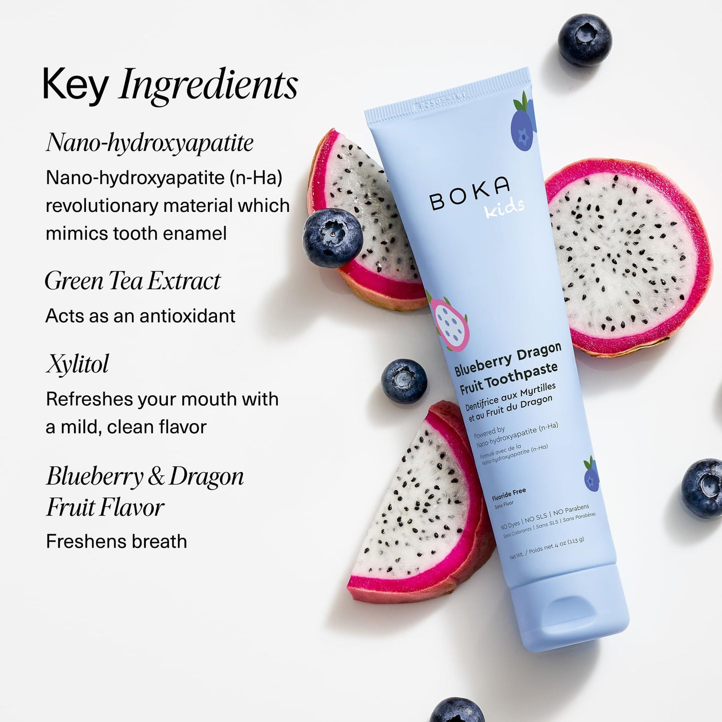 Boka Fluoride Free Toothpaste Nano Hydroxyapatite Toothpaste - Blueberry Dragon Fruit Flavor, 4 oz 3Pk