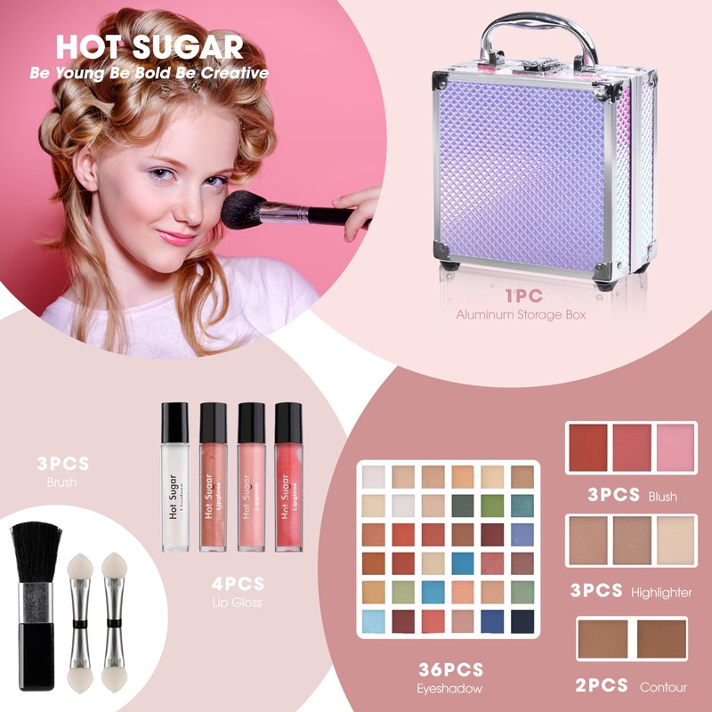 Hot Sugar Girls Makeup Kit for Teenagers 13-15 and Women Includes Eyeshadow Lip Gloss Blush Highlighter Bronzer Brush (Mermaid)