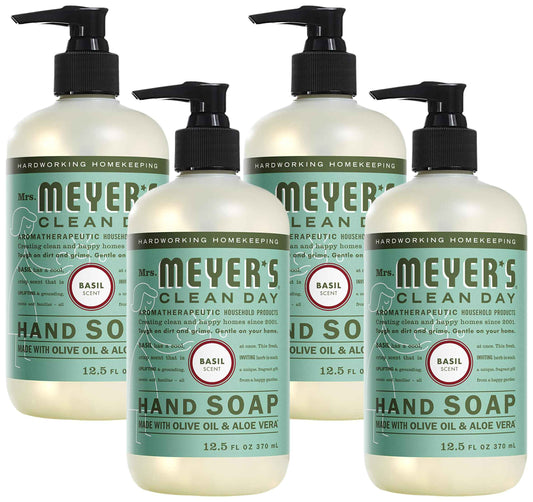 MRS. MEYER'S CLEAN DAY Hand Soap, Made with Essential Oils, Biodegradable Formula, Basil, 12.5 fl. oz (Pack of 4)