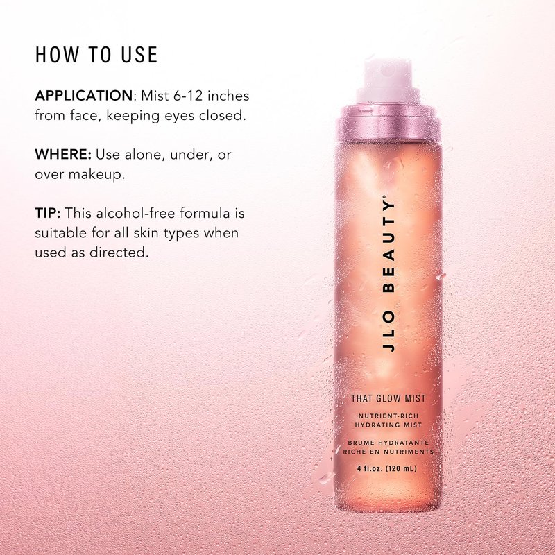 JLO BEAUTY That Glow Face Mist, Hydrating Facial Spray for Dry Skin with Niacinamide, Hyaluronic Acid & Ceramides, Refreshing Dewy Setting for Radiant Skin, 4 oz
