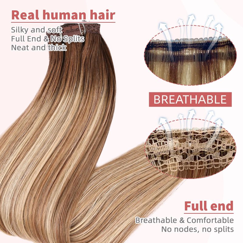 DIYOMO human hair clip in extensions Soft&Natural clip in hair extensions real human hair 120g 7pcs Straight&Invisible (14Inch #3822)