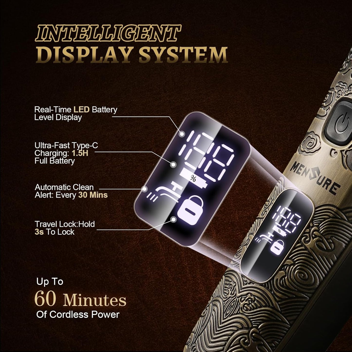 Electric Razor for Men - Rechargeable Cordless Shaver with Pop-Up Trimmer | IPX7 Waterproof, Gold