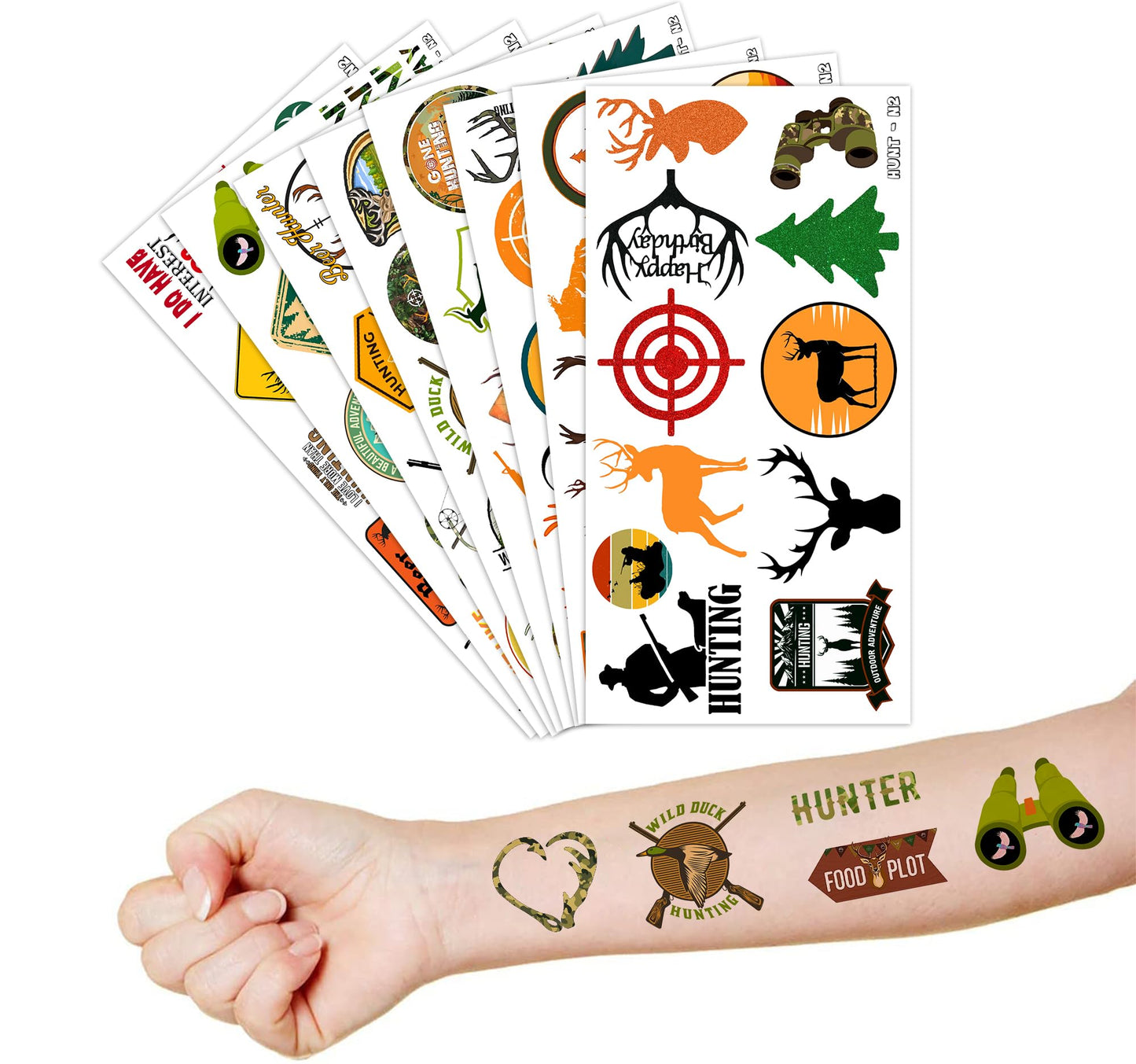 88 PCS Hunting Temporary Tattoos for Kids - Hunting Oh Deer Camo Party
