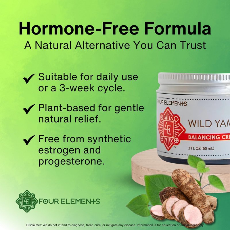 Four Elements 4E Wild Yam Balancing Cream, 2 OZ - 1st Place Winner at the 2023 International Herb Symposium for Creams and Salves! Proudly Farmed, Crafted and Packaged in WI, USA.
