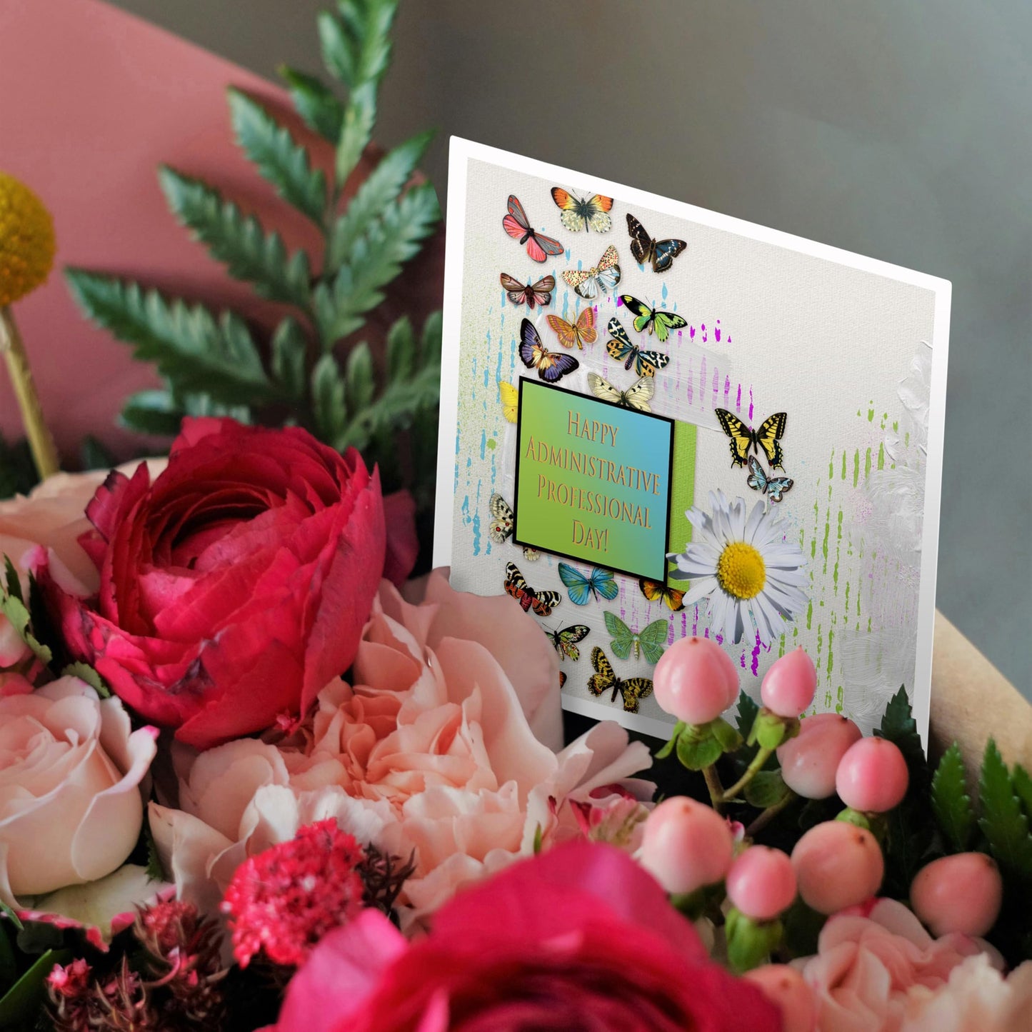 3dRose Pretty Butterflies and Daisy Flower, Administrative Professionals Day - Greeting Cards, 6" x 6", Set of 6 (gc_239563_1)