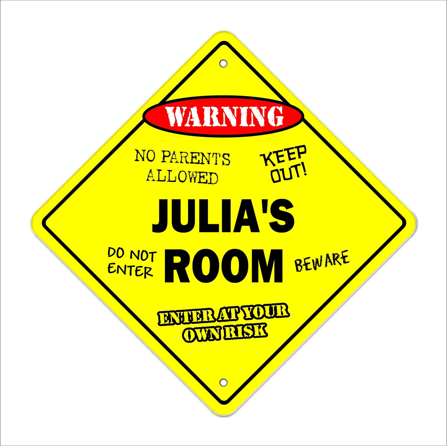 Julia's Room Sign Crossing Zone Xing | Indoor/Outdoor | 12" Tall Kids Bedroom Decor Door Children's Name boy Girl