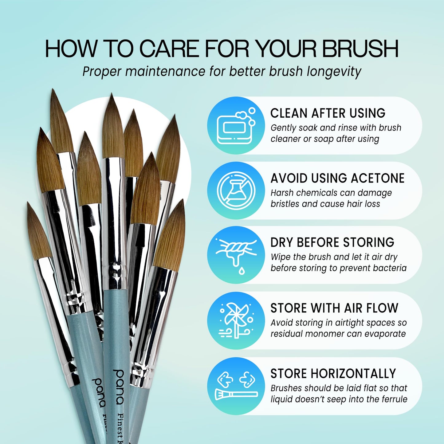 pana USA Acrylic Nail Brush100% Pure Kolinsky Hair New Teal Wood Handle with Silver Ferrule Oval Crimped Shaped Style (Size # 10)