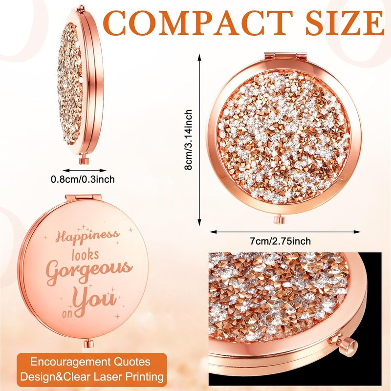 Inspirational Compact Mirror - 10 Pcs Double-Sided Pocket Mirror with Rhinestones | Portable Handheld Makeup Mirror for Women & Girls