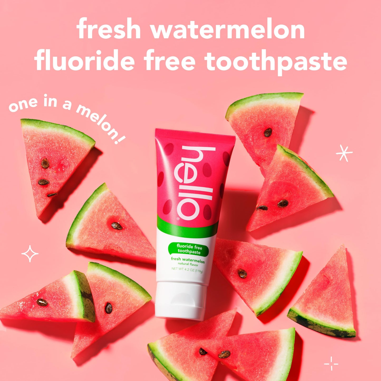 Hello Fresh Watermelon Fluoride Free Kids Toothpaste, 4.2 Oz Tube (Pack of 3)