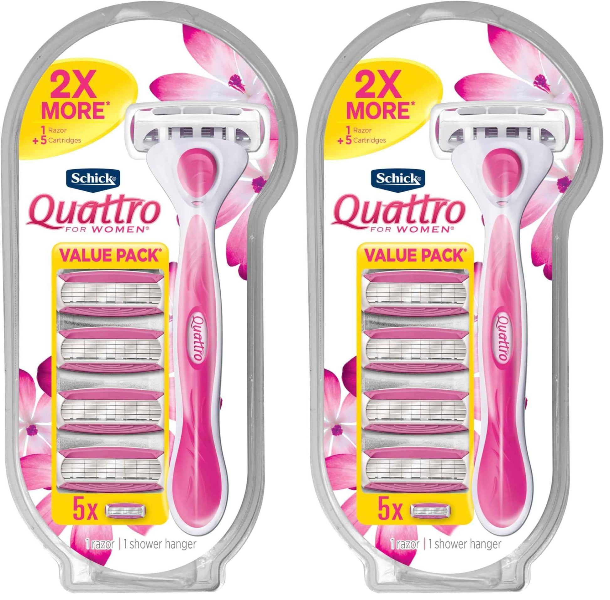 Schick Quattro For Women, Women's Razor Pack with 1 Handle and 5 Refills (Pack of 2)