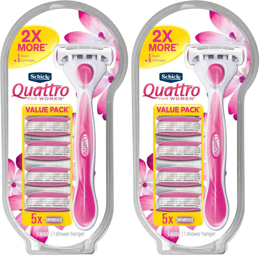 Schick Quattro For Women, Women's Razor Pack with 1 Handle and 5 Refills (Pack of 2)
