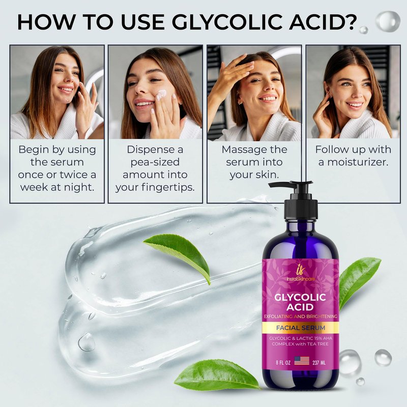 InstaSkincare Glycolic Acid Serum for Face 15% Strength - Extra Large Size (8Oz) - Advanced Formula for Enhancing Skin Radiance, Texture Improvement, Addressing Uneven Tone & Fine Lines