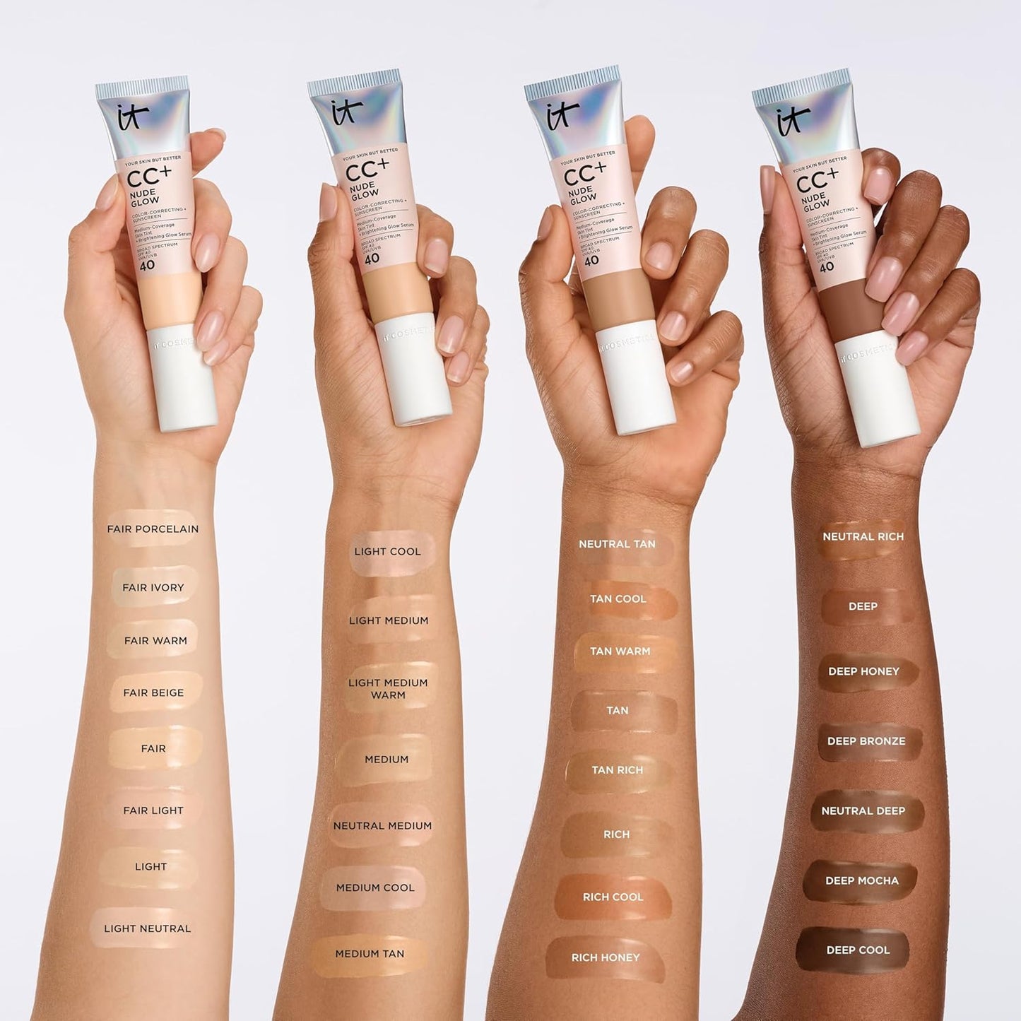 IT Cosmetics CC+ Nude Glow Foundation | Medium Coverage SPF 40, 2% Niacinamide & Hyaluronic Acid, 24H Hydration - 1.08 fl oz