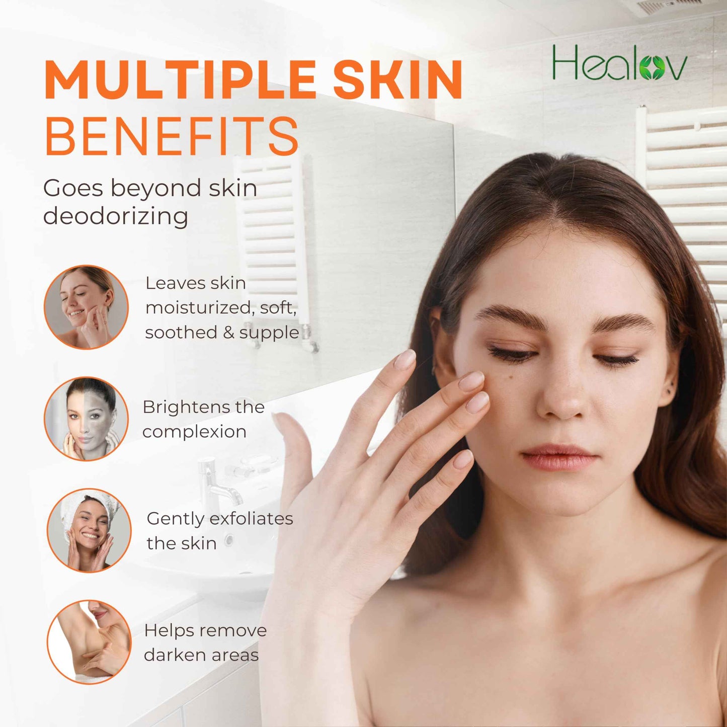 Healov Persimmon Body Wash for Body Odor Control – Purifying Deodorizing Soap for Eliminating Odor – Underarms, Intimate Inner Thigh, Bikini Area, Smelly Feet – Natural Deodorant Soap, Kids Safe