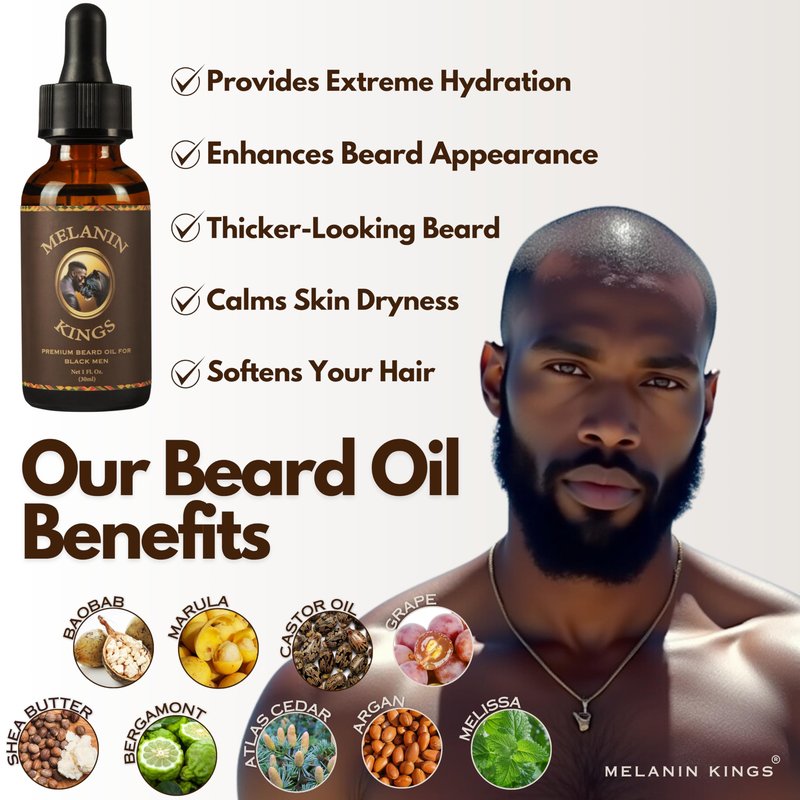 Melanin Kings Beard Grooming Kit for Men - Formulas With Ancient African Natural Ingredients | Beard Wash, Oil, Balm, Brush, Comb, Trimming Scissors