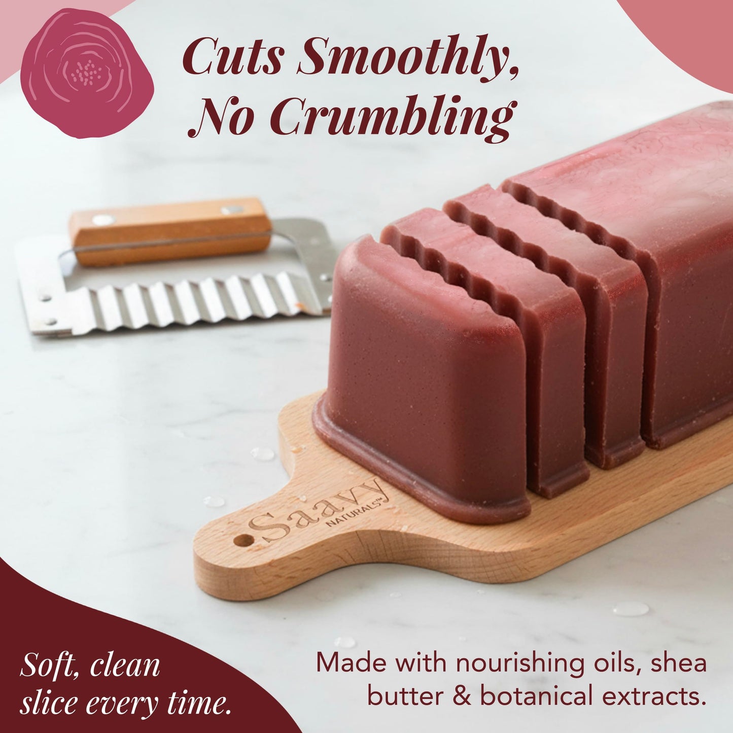 Saavy Naturals Hydrating & Purifying Artisan Soap Loaf with Cutter, & Wood Cutting Board – Plant-Based, Nourishing & Moisturizing Soap Gift for Men & Women – Patchouli Rose, 1lb