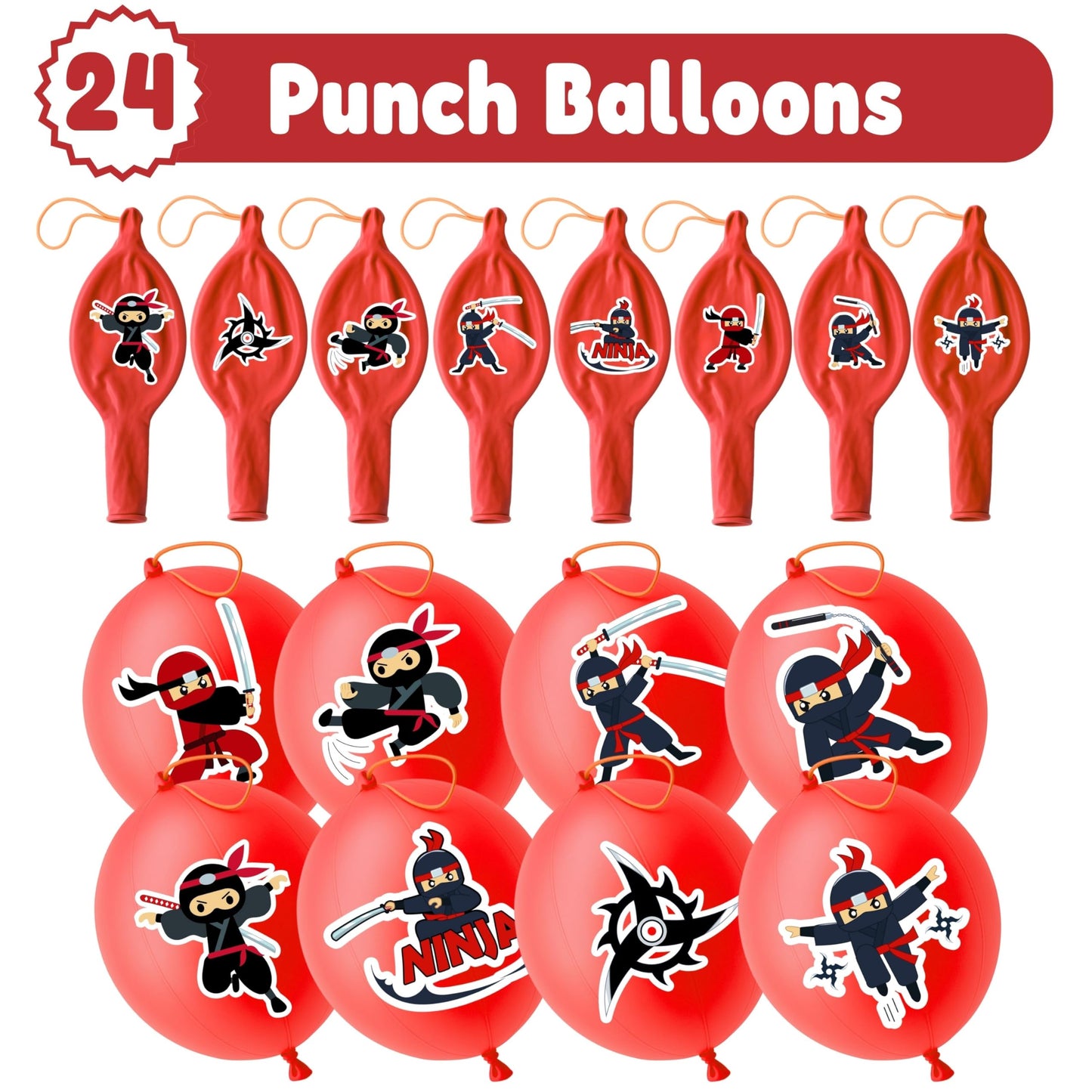72 PCS Ninja Party Favors – 48 Pre-Cut Temporary Tattoos & 24 Ninja Punch Balloons Themed Birthday Party Decorations Supplies Favors Gifts, Goodie Bag Fillers, Classroom Rewards