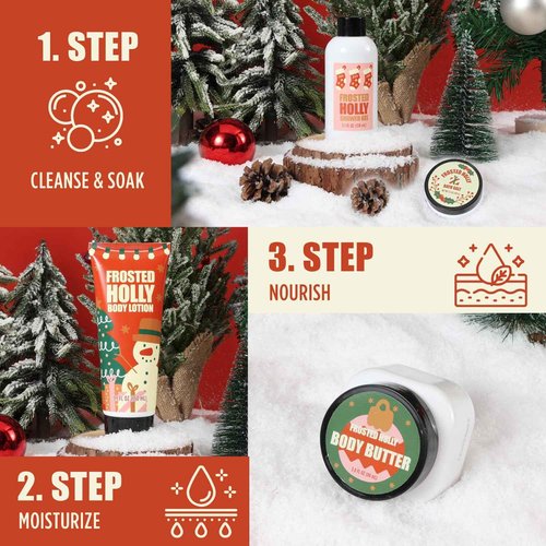 Christmas Bath Gift Set for Women, 5 PCS Bath and Body Gift Set,Holiday Stocking Stuffers with Shower Gel, Body Lotion, Mini Towel,Birthday Gifts for Women