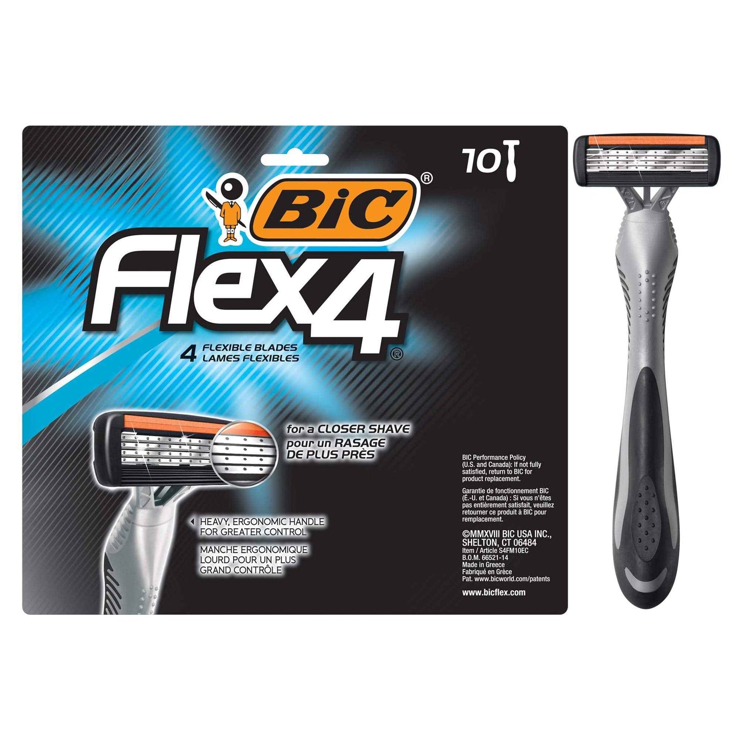 BIC Flex 4 Sensitive Disposable Razors For Men, For a Smooth, Ultra-Close and Comfortable Shave, 10 Piece Disposable Razor Set with 4 Blades