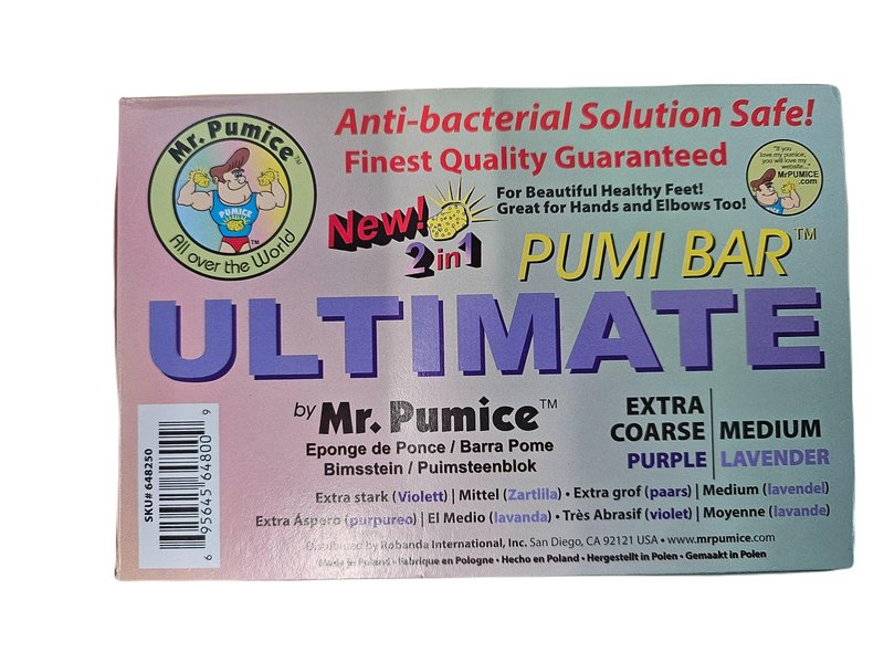Mr. Pumice Ultimate PUMI Bar: 2-in-1 Dual-Grit (Medium + Coarse) Callus Remover, Pedicure Stone & Ped File Scrubber for Smooth Feet and Heels, (12-Count Display Box)