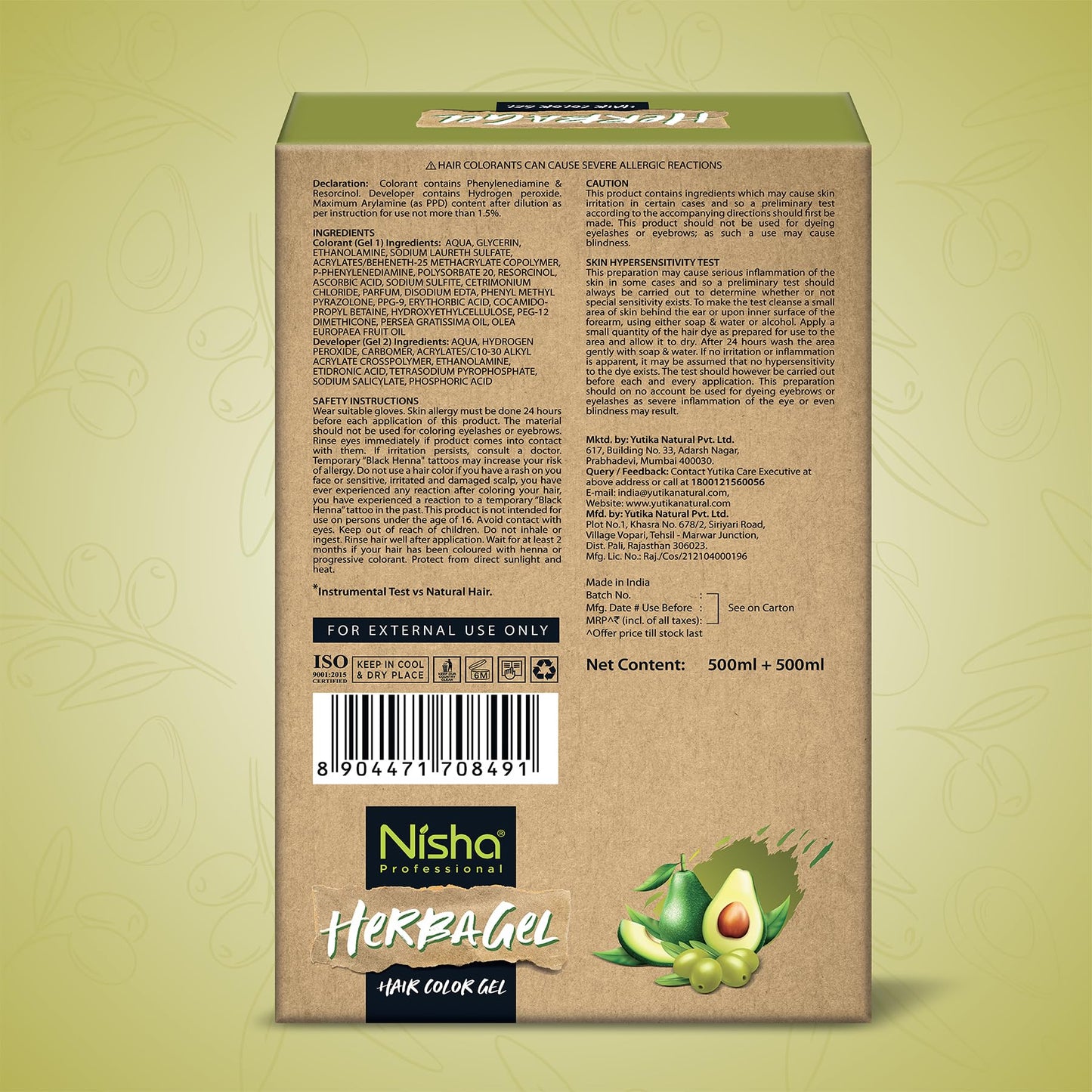 Nisha Herba Gel Hair Colour Gel, Original Black 1 Litre | No Ammonia, No Stain, Non-Drip Vegan Formula | Permanent Hair Colour & Hair Dye | 100% Grey Coverage & Long-Lasting Shine