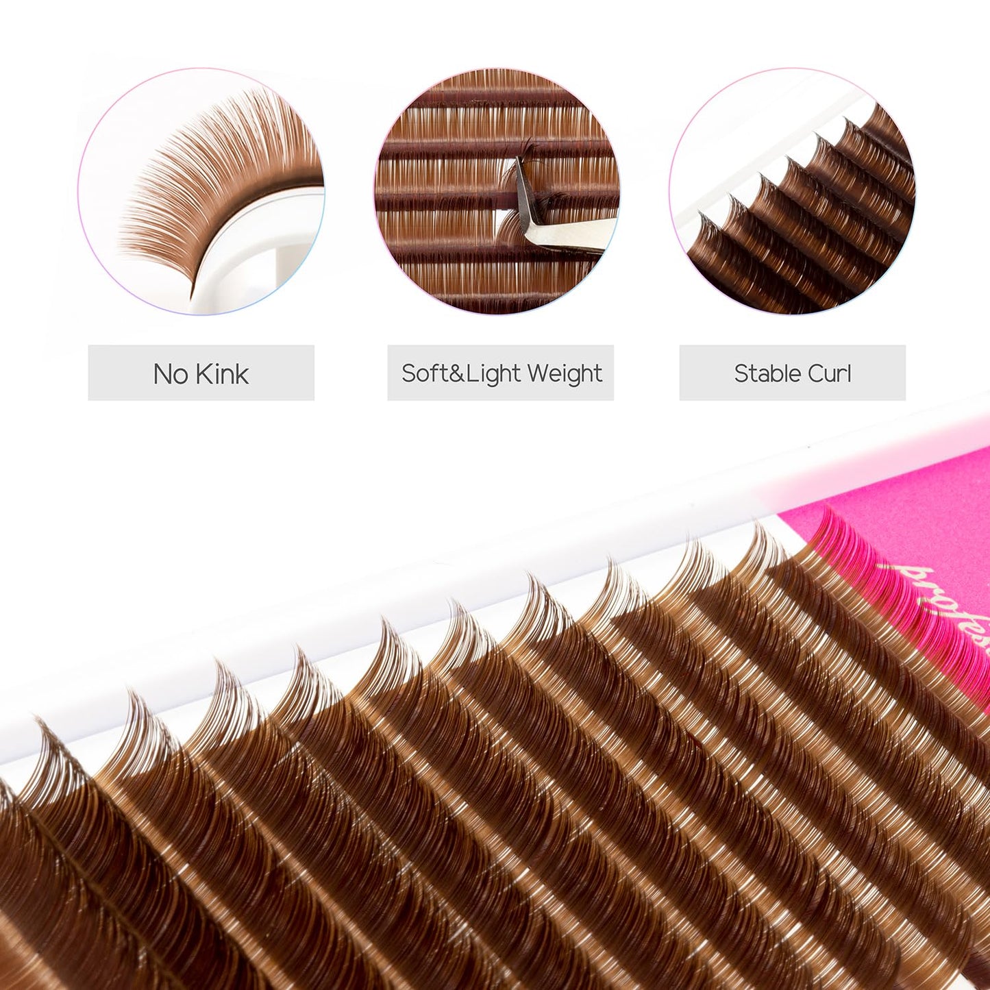 Colorful Eyelash Extensions - Mixed Length Tray for Professional Salon Use | Brown, 0.07-D, 8-15 mm